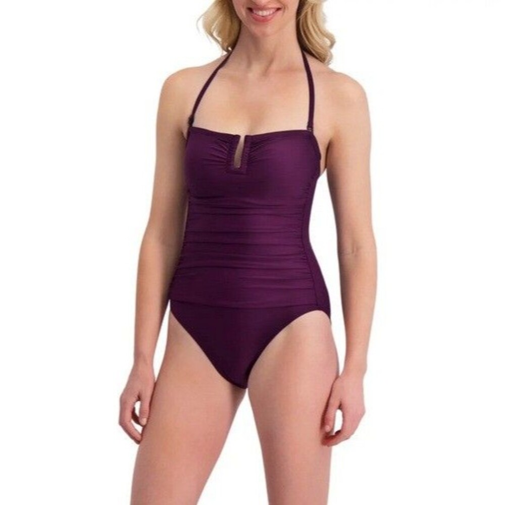 DKNY Tummy Control One Piece Swimsuit Purple Plum NWT